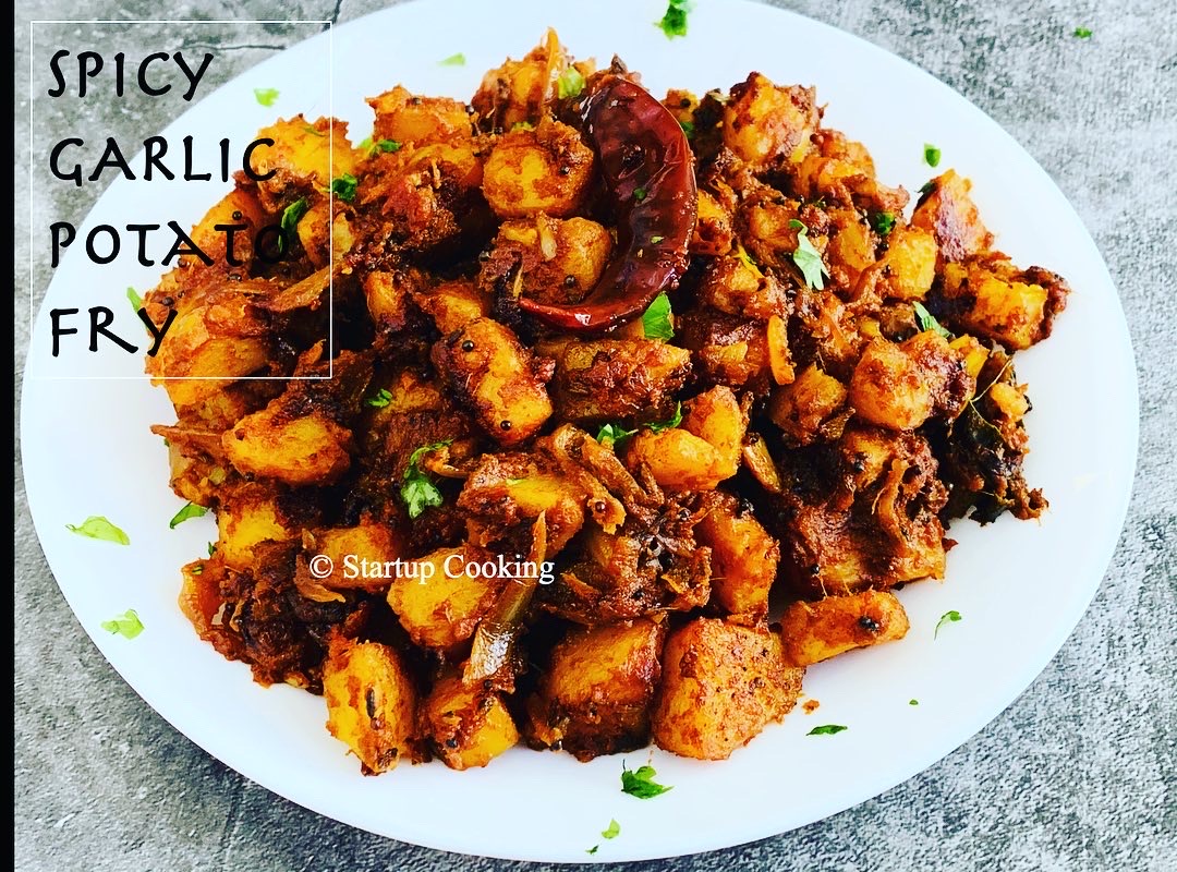Spicy Garlic Potato Fry Recipe Poondu Urulaikizhangu Poriyal Startup Cooking 1